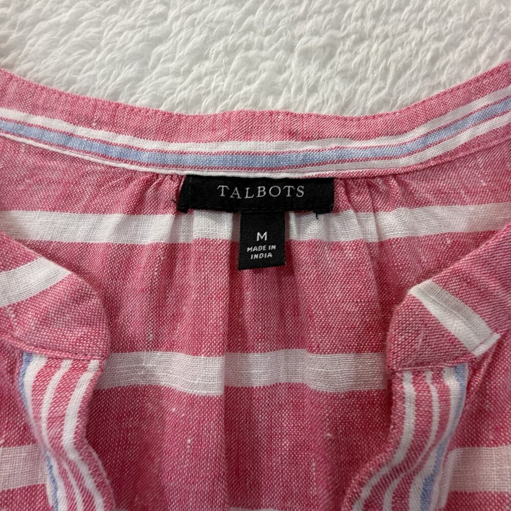 Talbots Linen Tunic Size Medium Pink White Stripe V-Neck Cap Sleeve Tunic Top - Picture 3 of 11